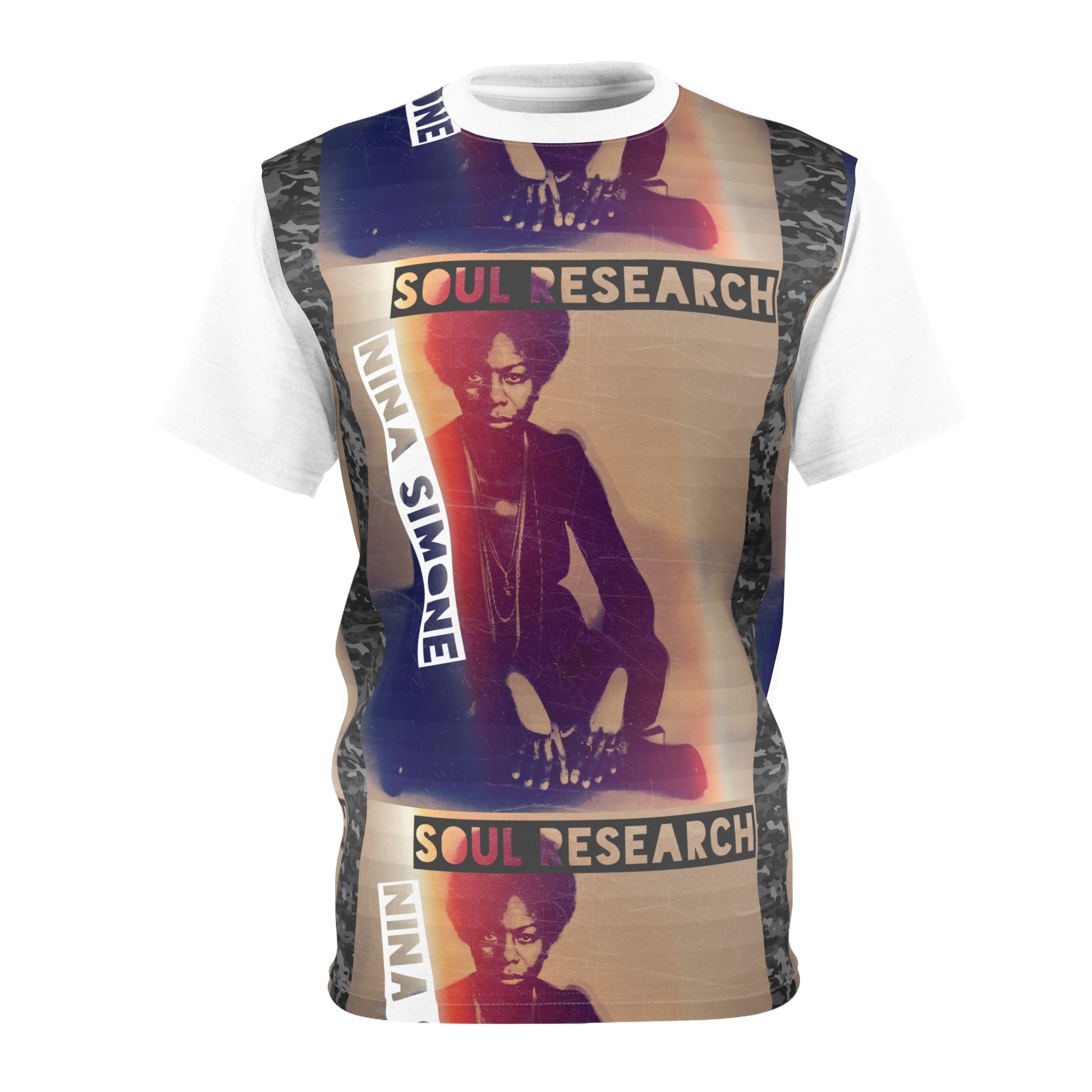 Nina Simone Soul Research Unisex Tee, Retro Graphic T-Shirt, Music Lover Gift, AOP Tee, Vintage Soul Fashion