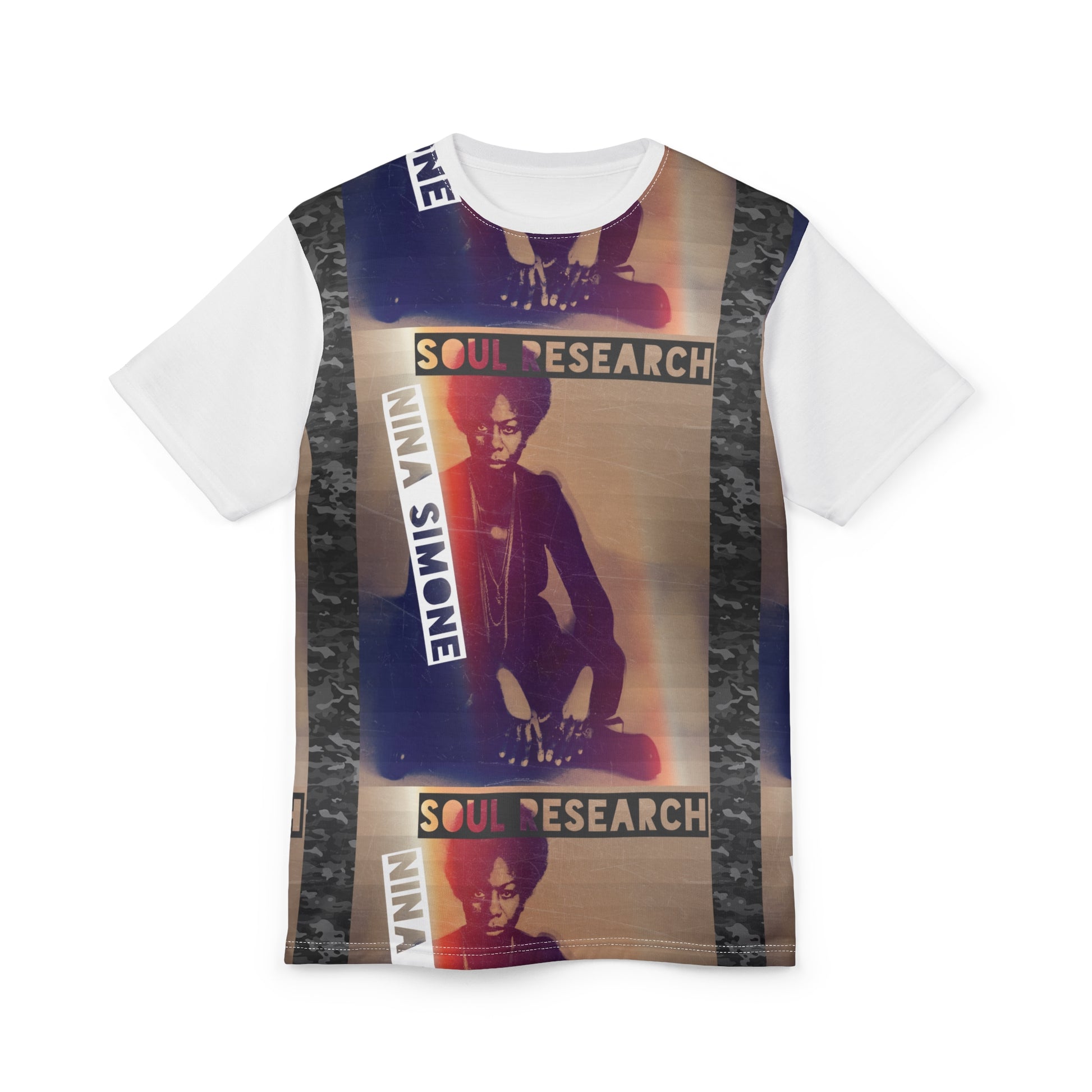 Nina Simone Soul Research Unisex Tee, Retro Graphic T-Shirt, Music Lover Gift, AOP Tee, Vintage Soul Fashion
